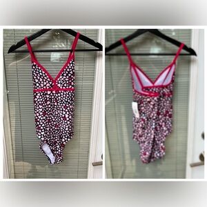 NWT Joe Fresh Pink and Red Hearts One Piece Swimsuit Girls L 10-11